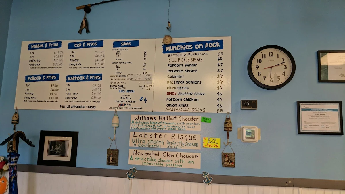 Menu, William's Fish & Chips Take-Out