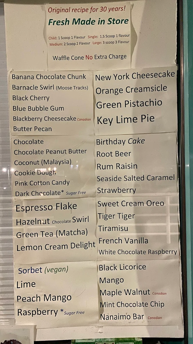 Menu, Waterfront Confections