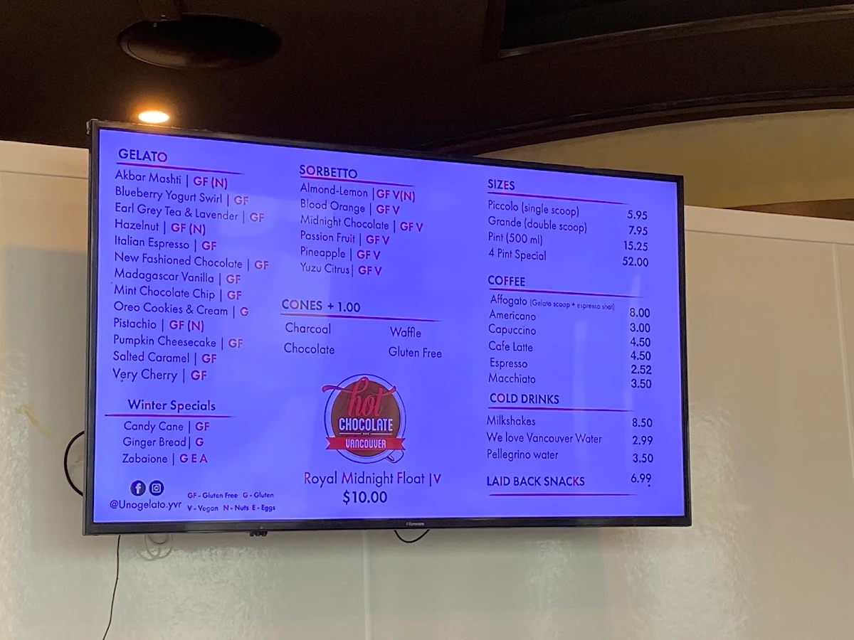 Menu, Uno Gelato