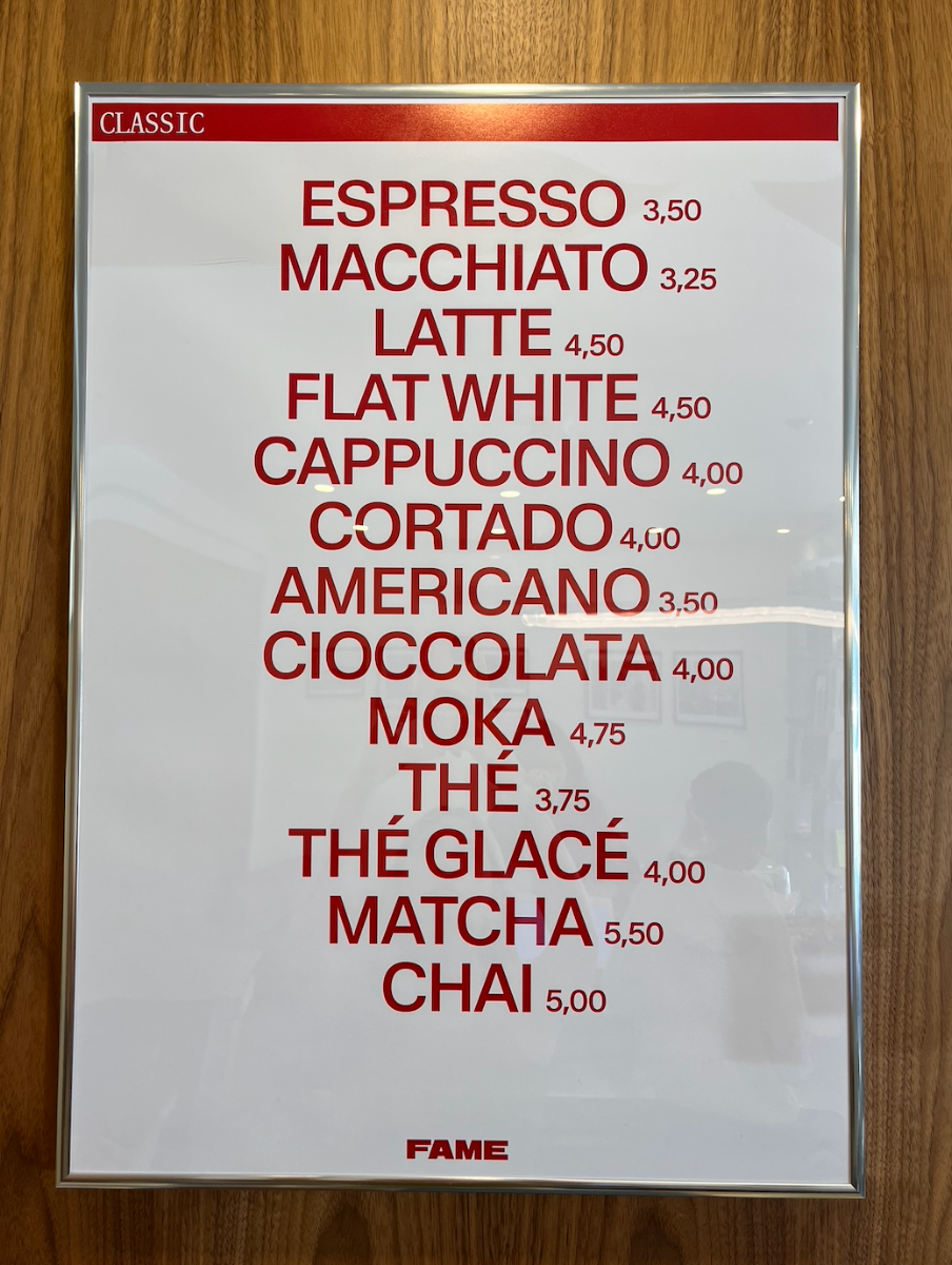 Menu, FAME CAFÉ
