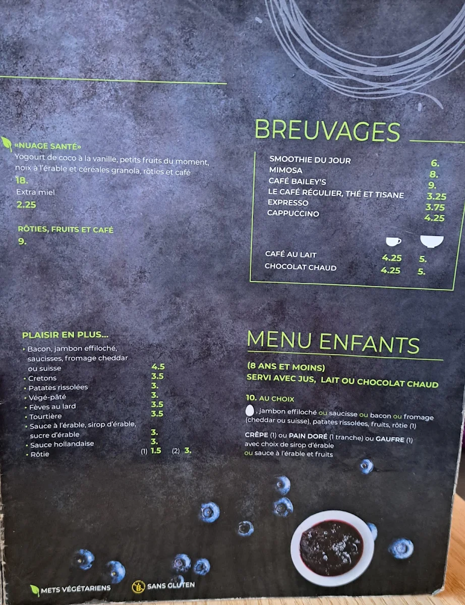 Menu, Cafe Bistro OK
