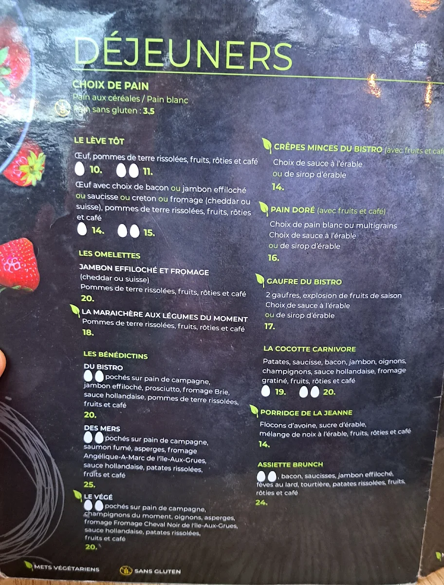 Menu, Cafe Bistro OK