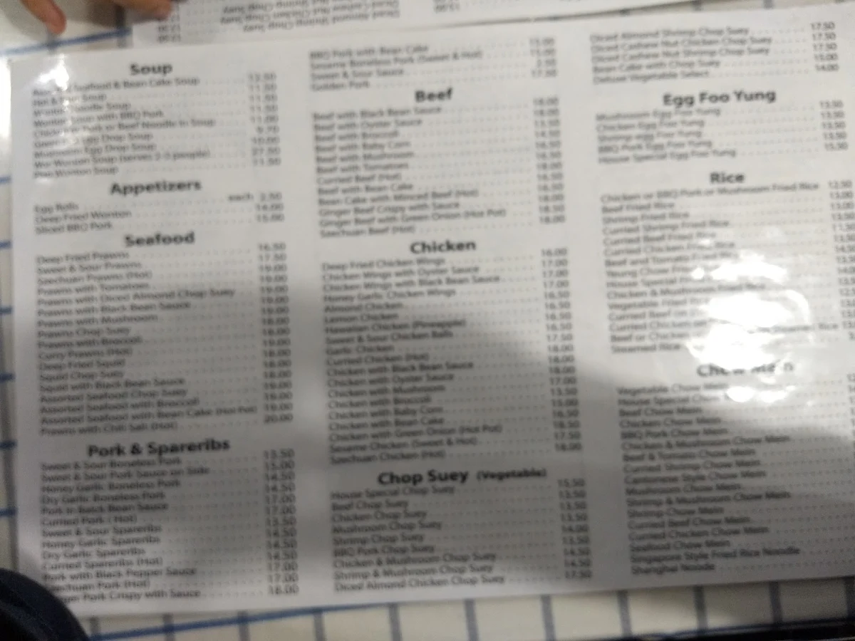 Menu, Blue Sky Restaurant