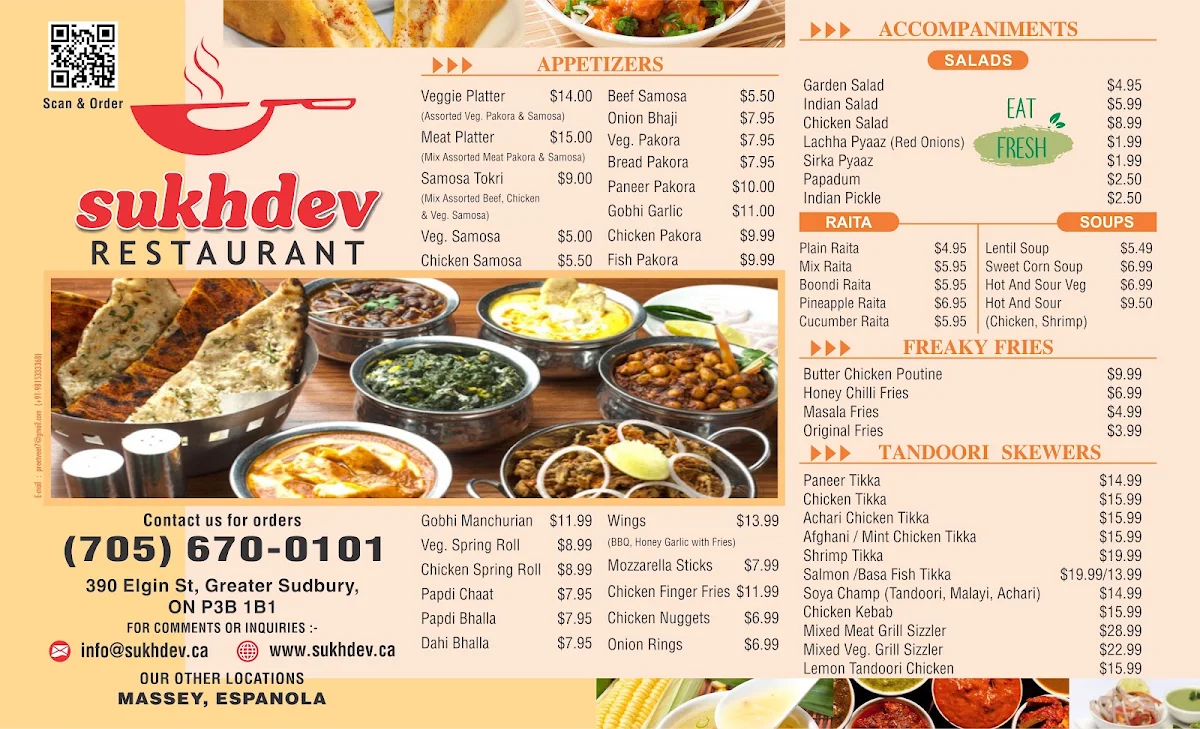 Menu, Sukhdev Indian Restaurant