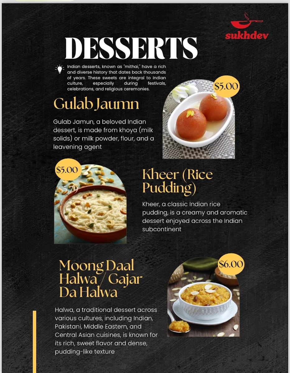 Menu, Sukhdev Indian Restaurant