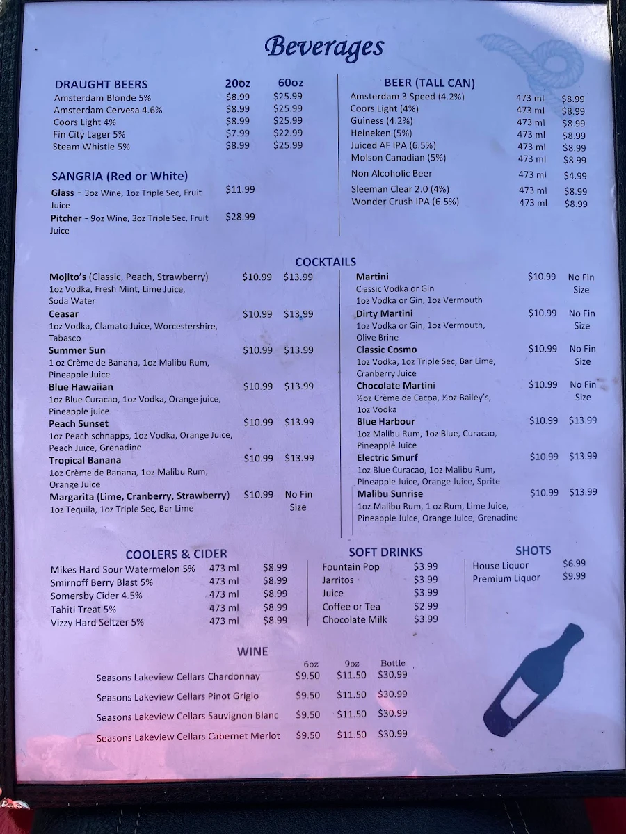 Menu, Fin City Fish & Chips Restaurant
