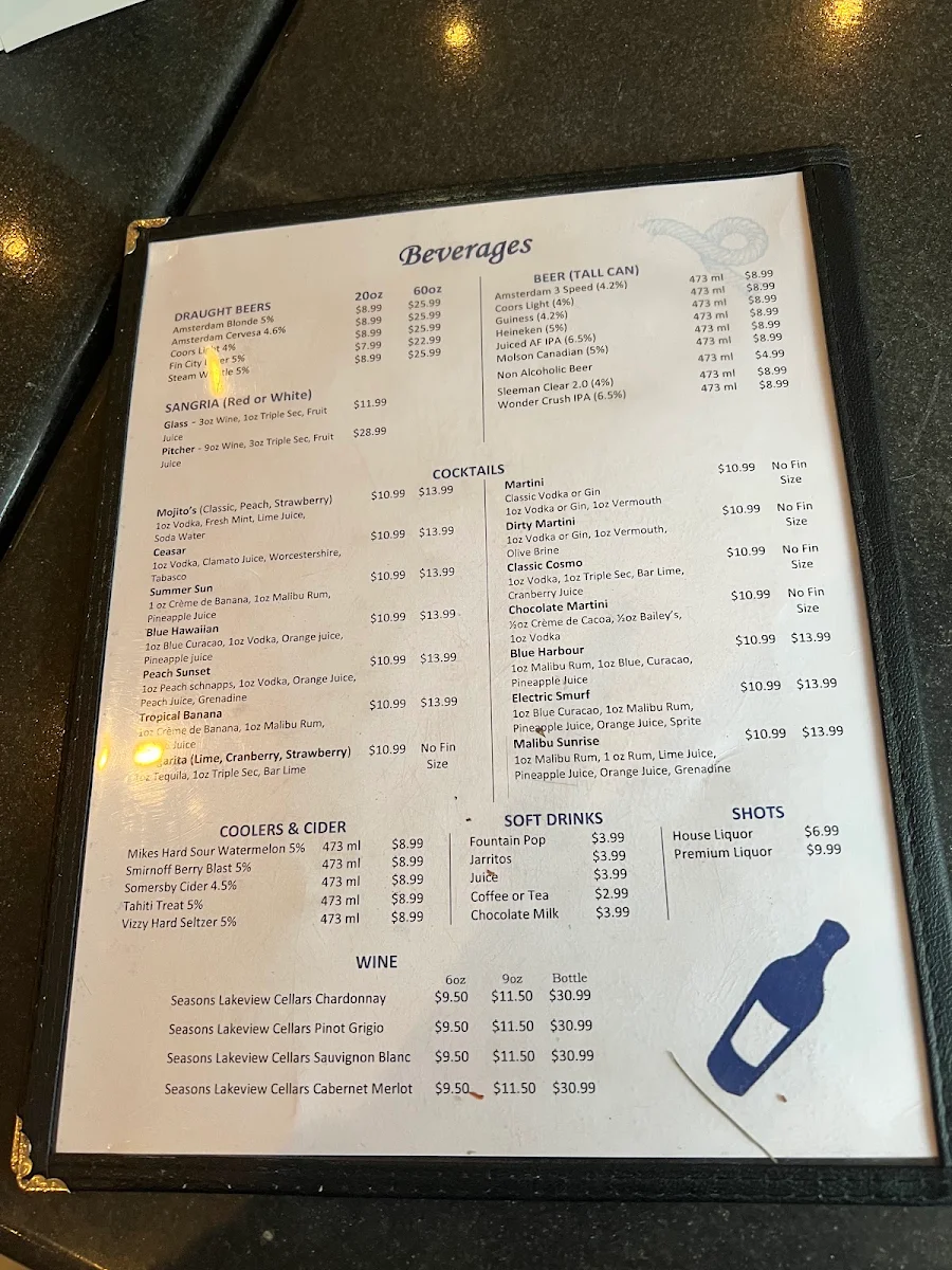 Menu, Fin City Fish & Chips Restaurant