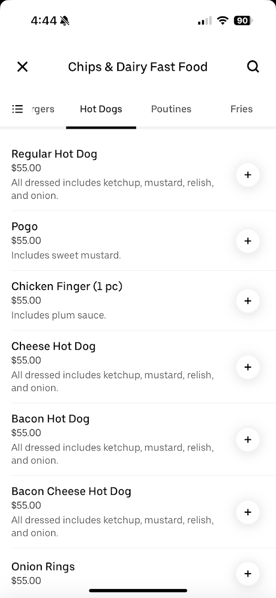 Menu, Chips & Dairy Fast Food