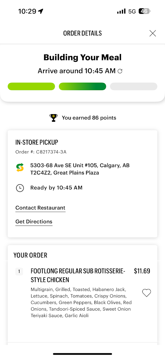 Menu, Subway