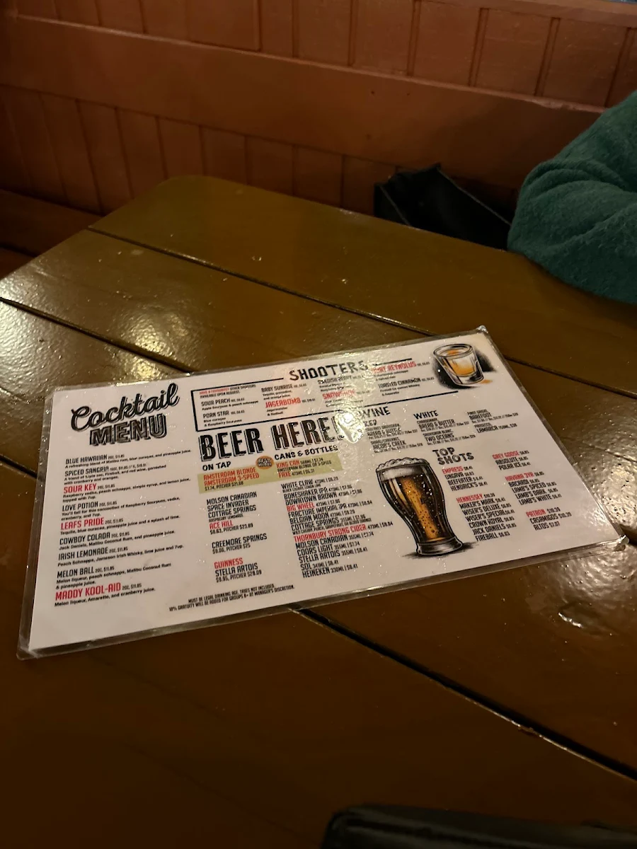 Menu, Madison Avenue Pub