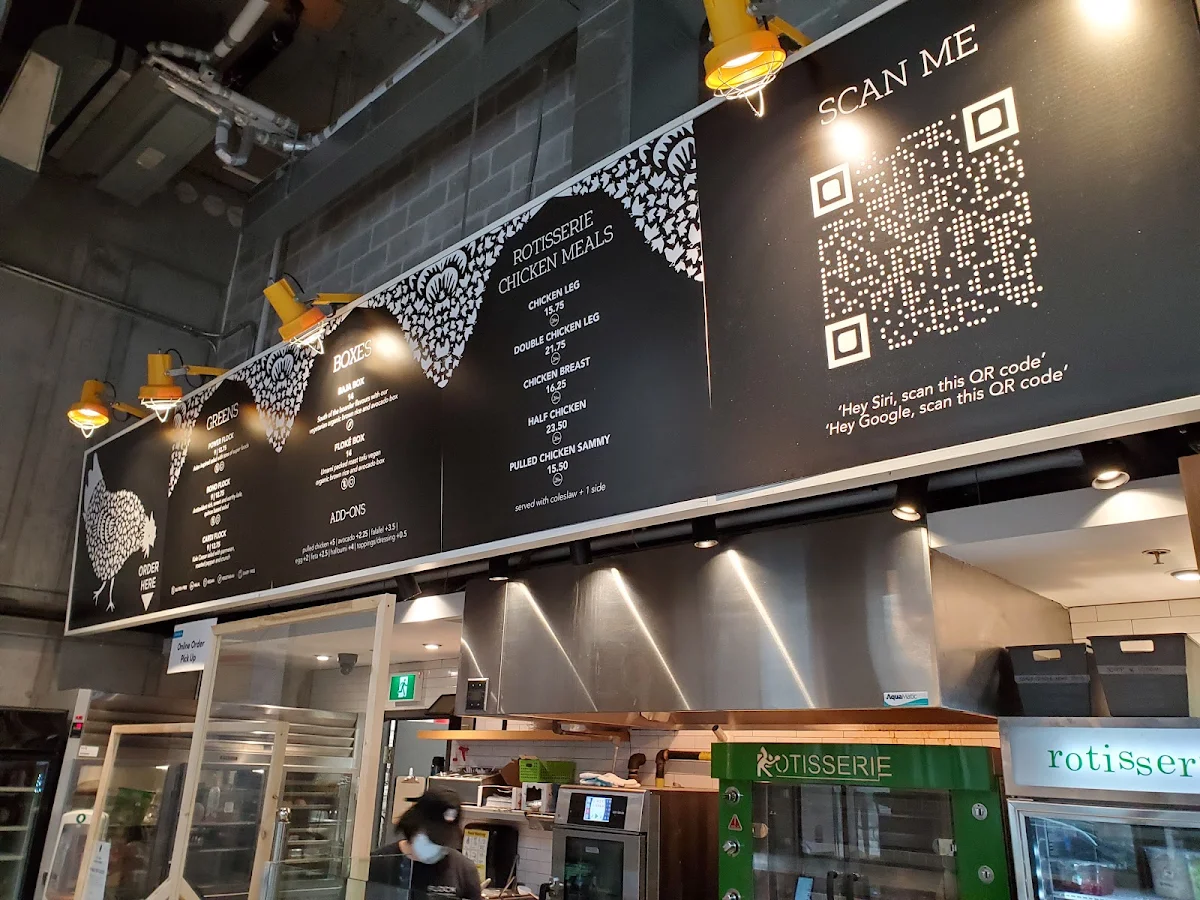 Menu, FLOCK rotisserie + greens