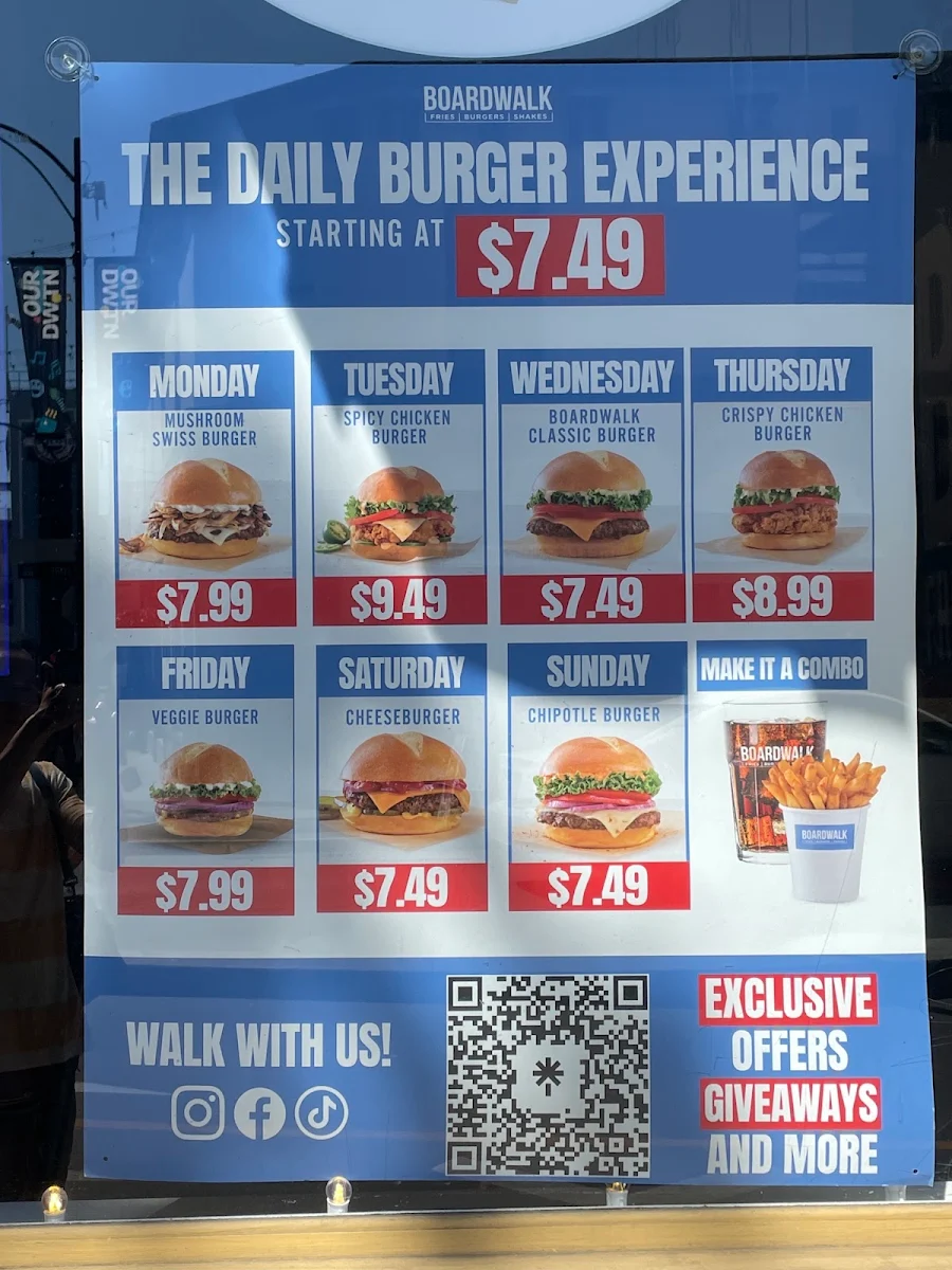 Menu, Boardwalk Burgers - Victoria