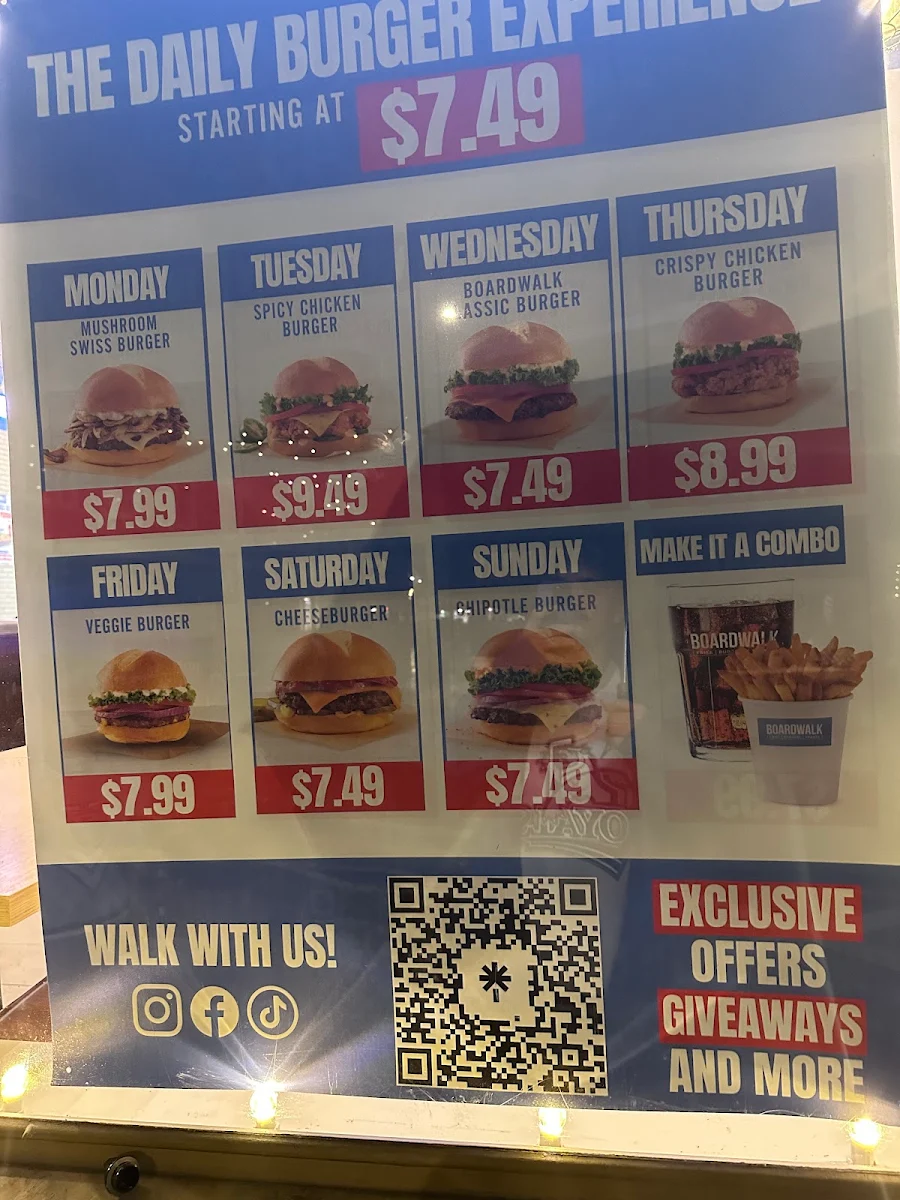 Menu, Boardwalk Burgers - Victoria