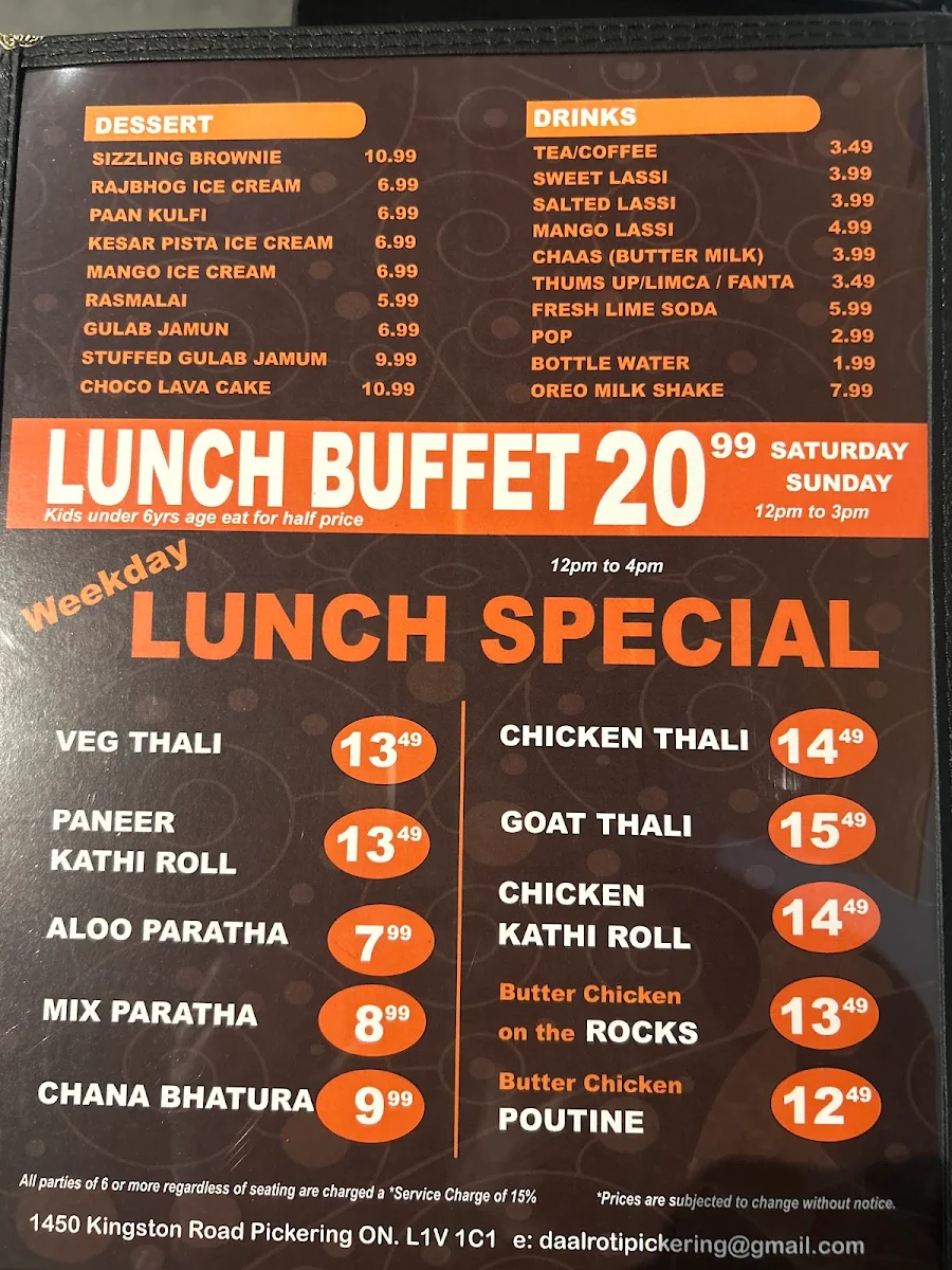Menu, Daal Roti Indian Tadka House