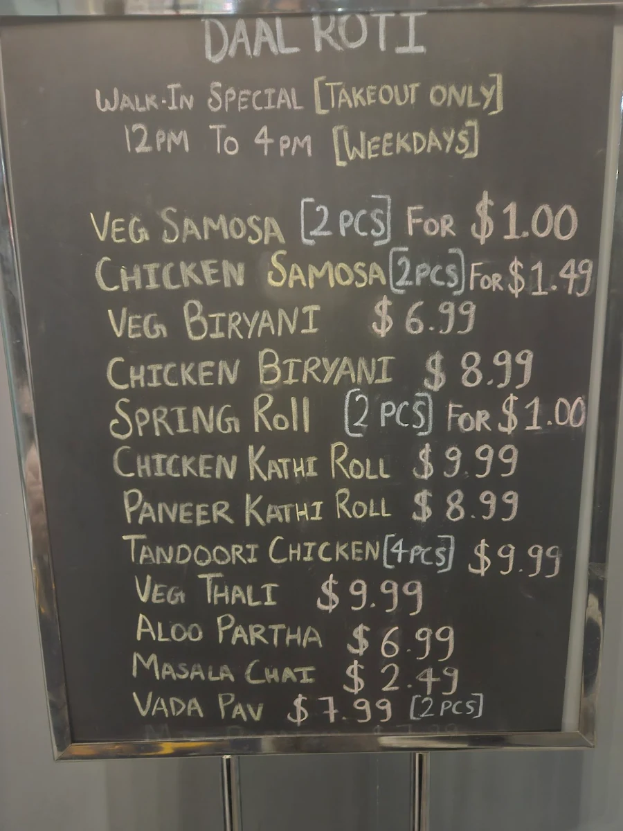 Menu, Daal Roti Indian Tadka House