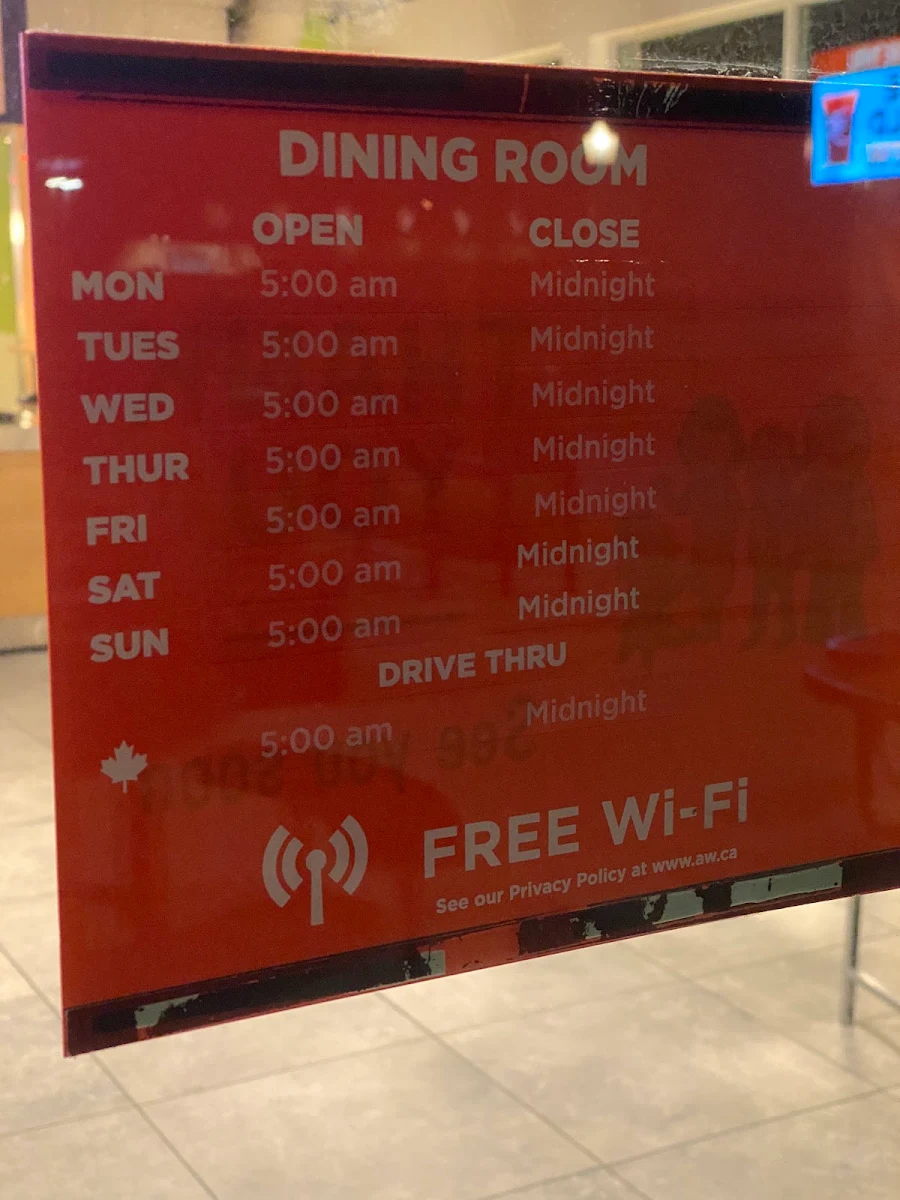 Menu, A&W Canada