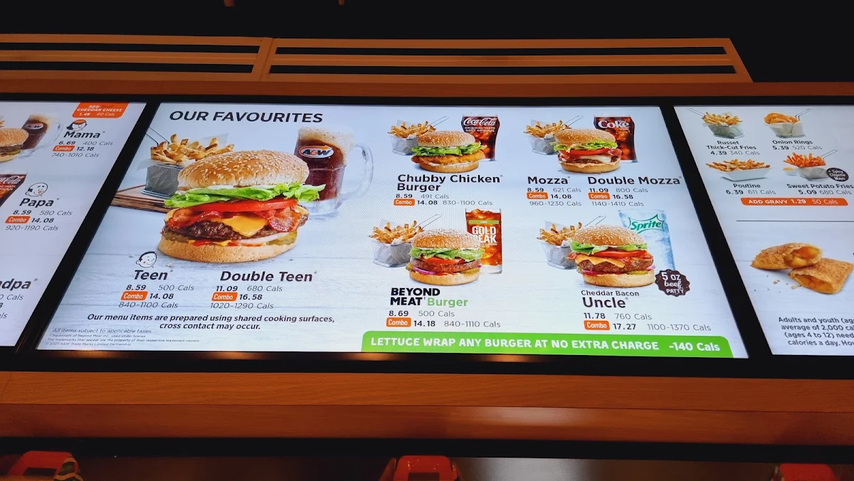Menu, A&W Canada