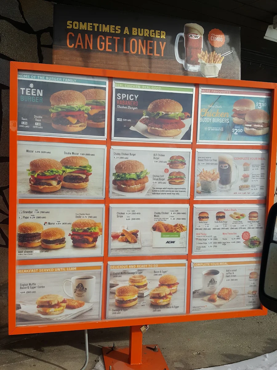 Menu, A&W Canada