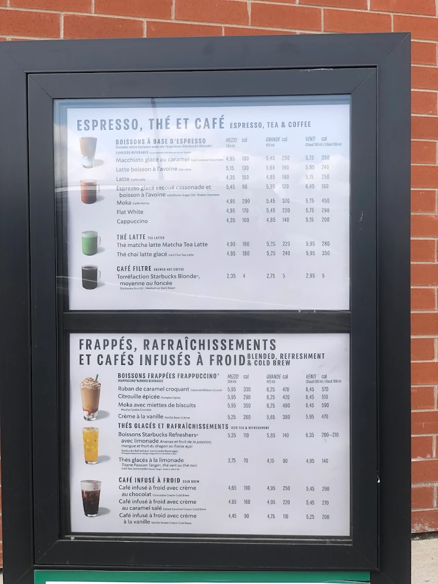 Menu, Starbucks Coffee Company