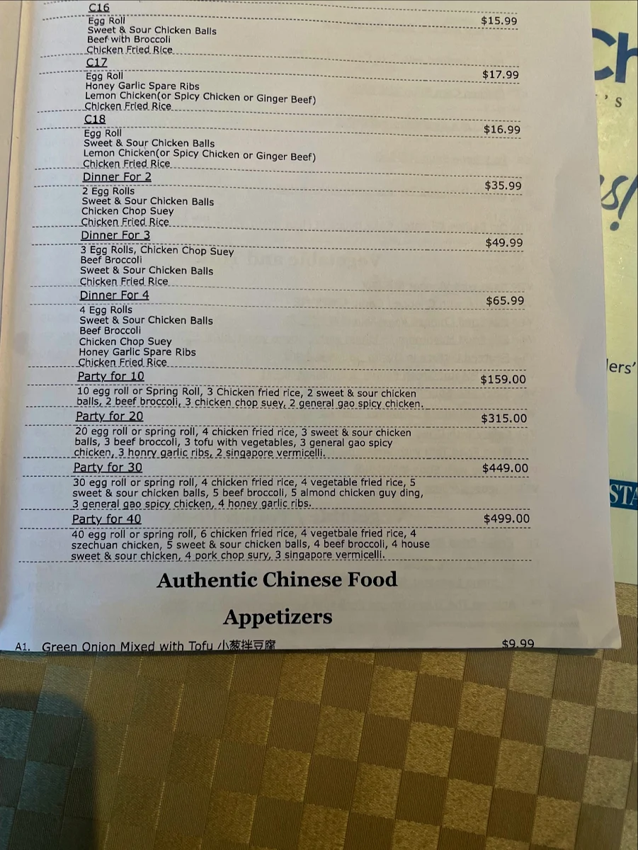 Menu, Best Choice Chinese Food Restaurant