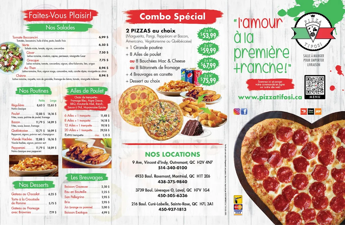 Menu, Pizza Tifosi (Ontario E)