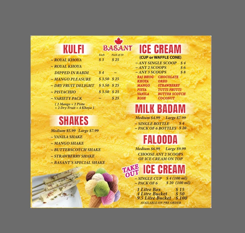 Menu, Basant Kulfi