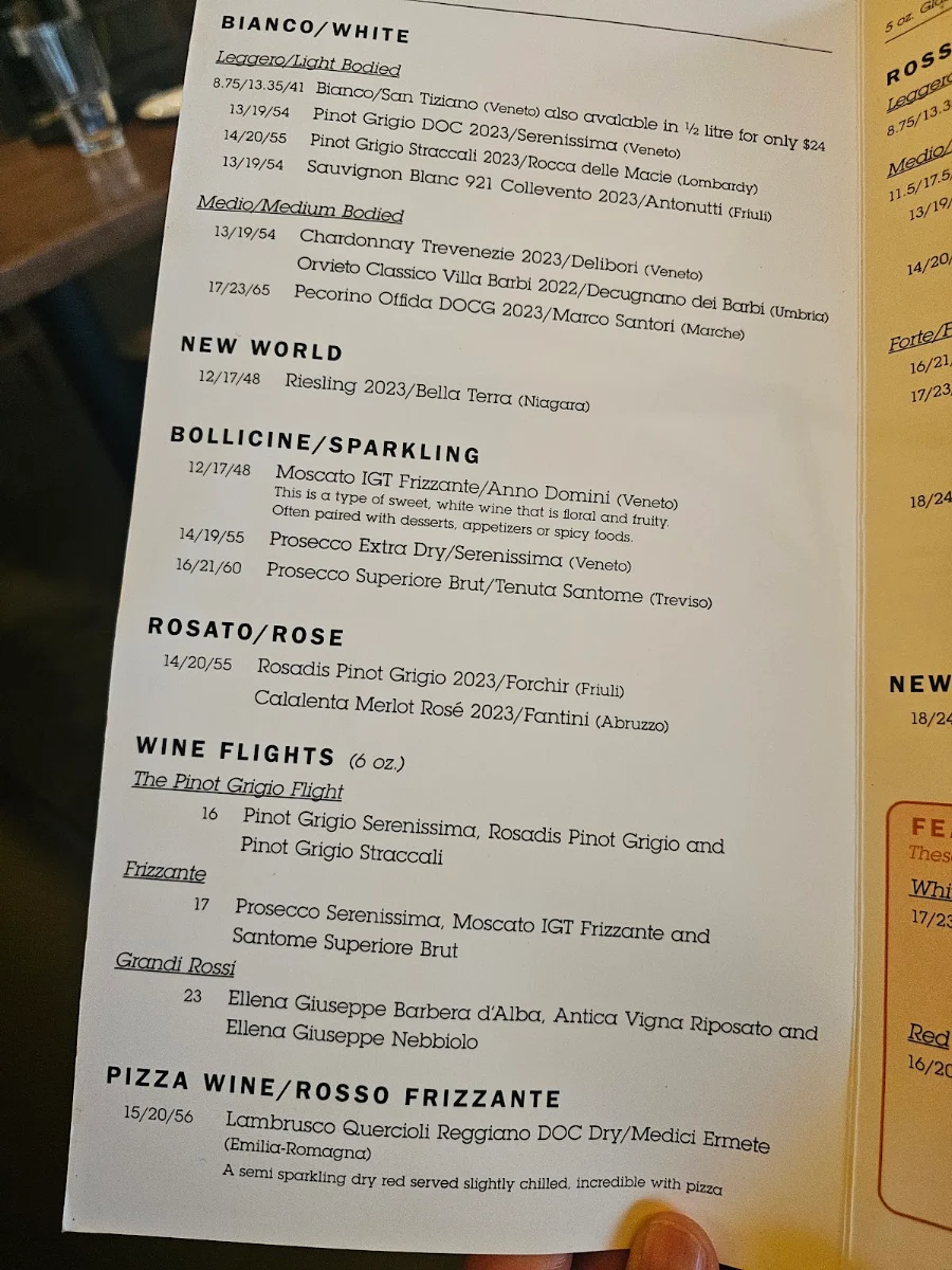 Menu, Dolcetto
