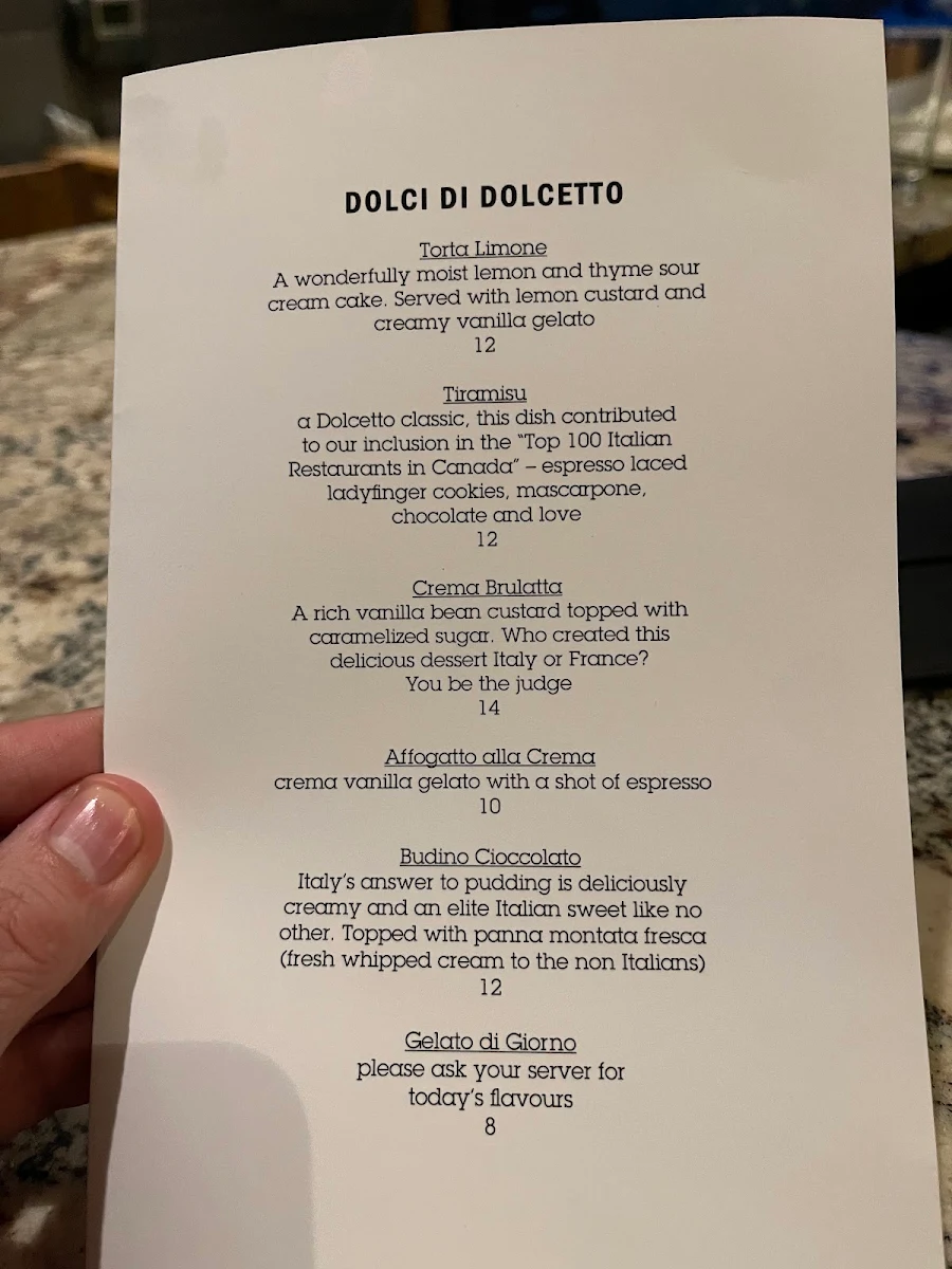 Menu, Dolcetto