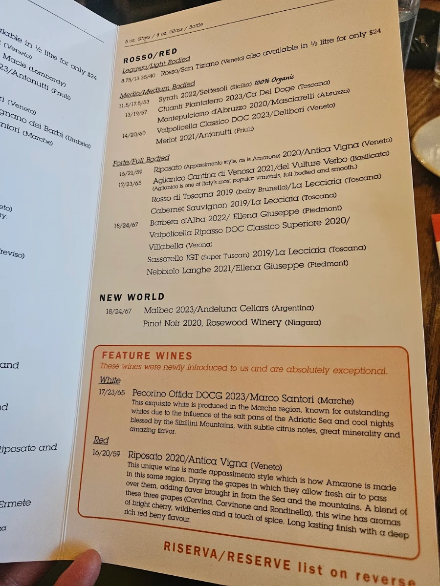 Menu, Dolcetto
