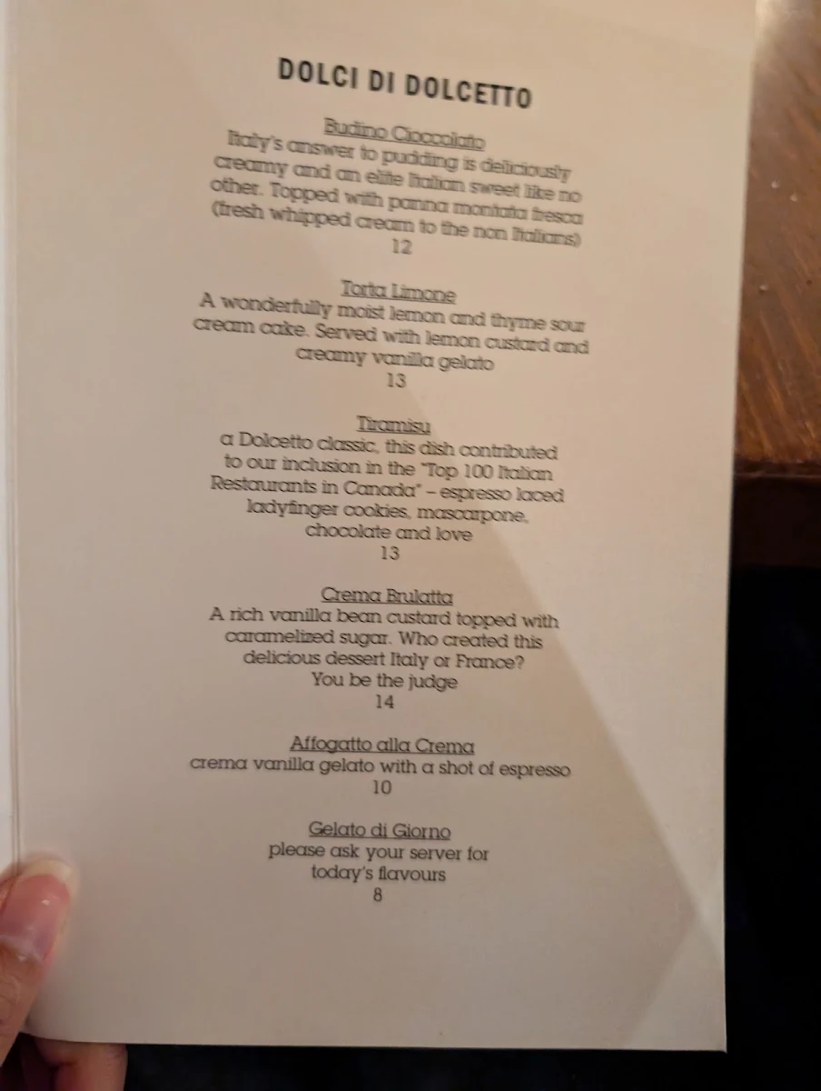 Menu, Dolcetto
