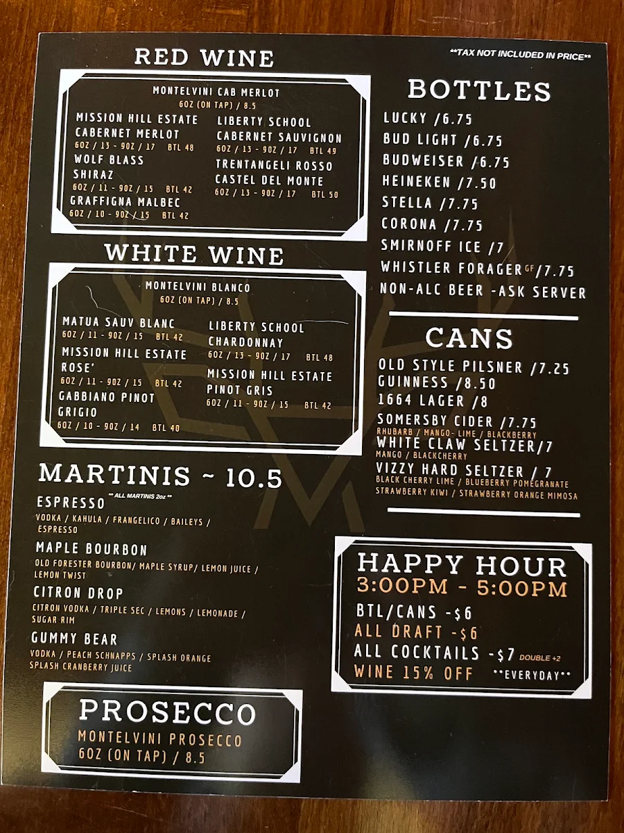 Menu, The Rack Bistro Saanich
