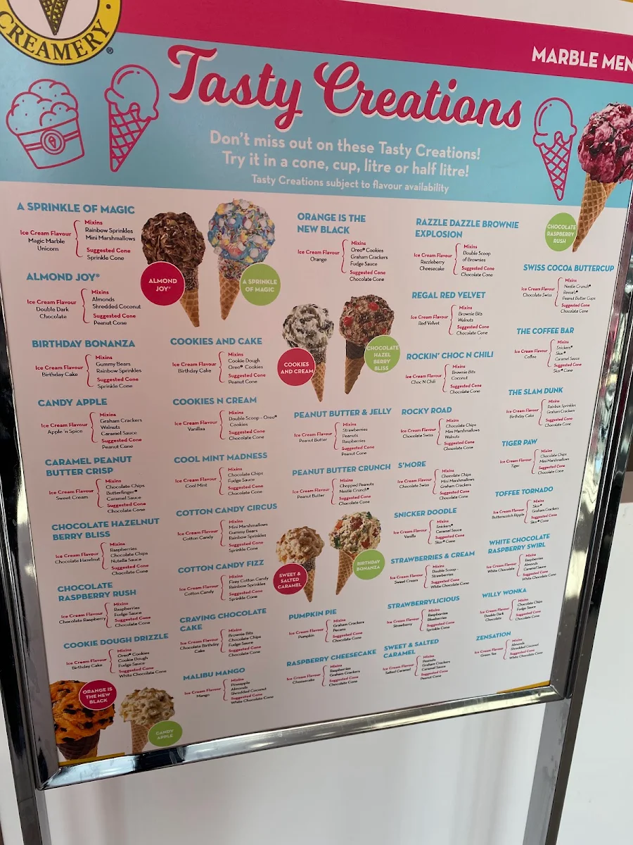 Menu, Marble Slab Creamery