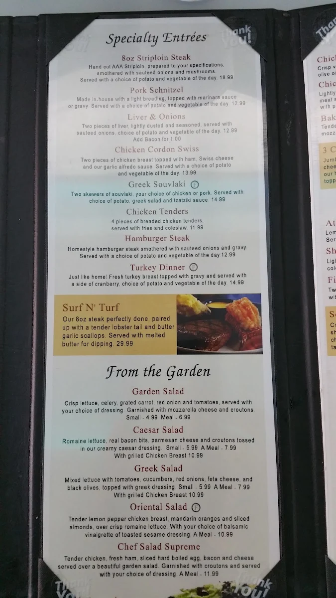 Menu, Ace Pizzeria
