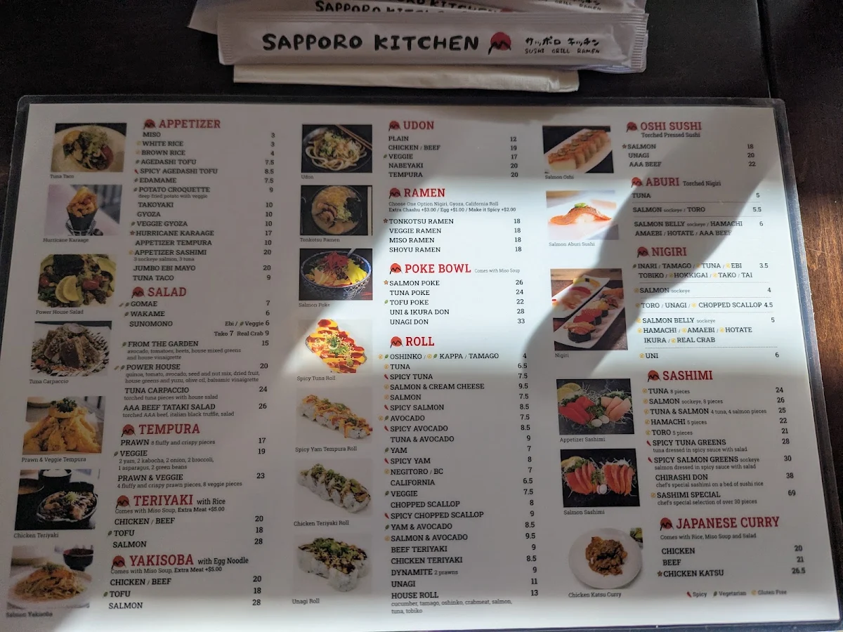 Menu, Sapporo Kitchen