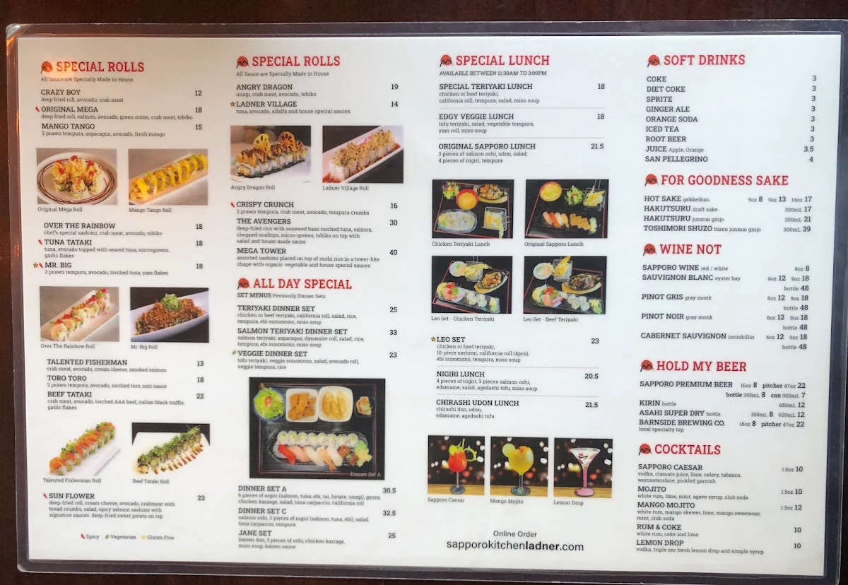 Menu, Sapporo Kitchen