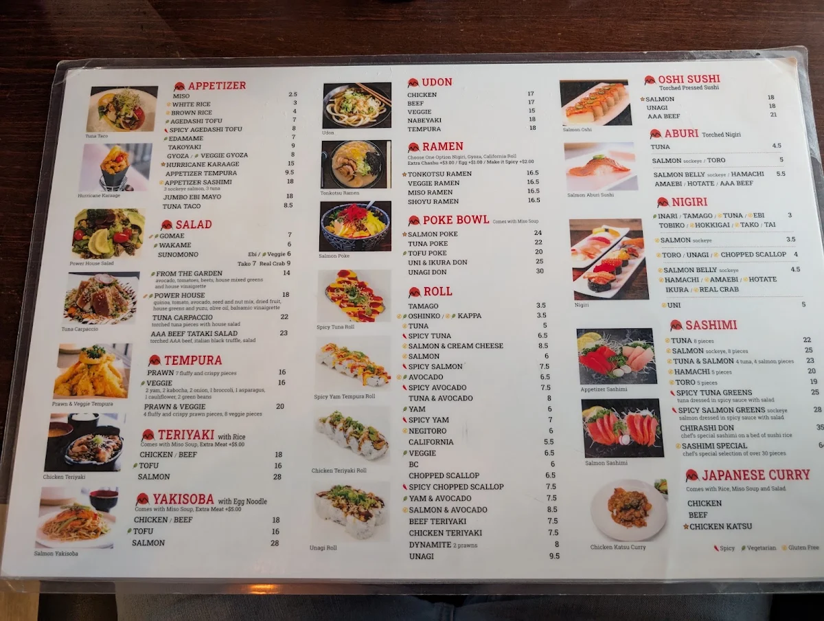 Menu, Sapporo Kitchen