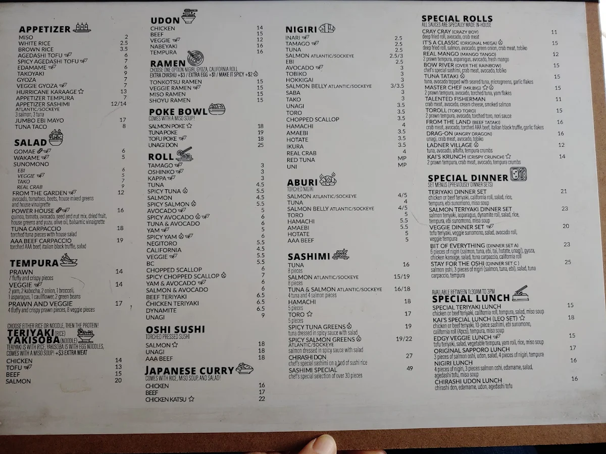 Menu, Sapporo Kitchen