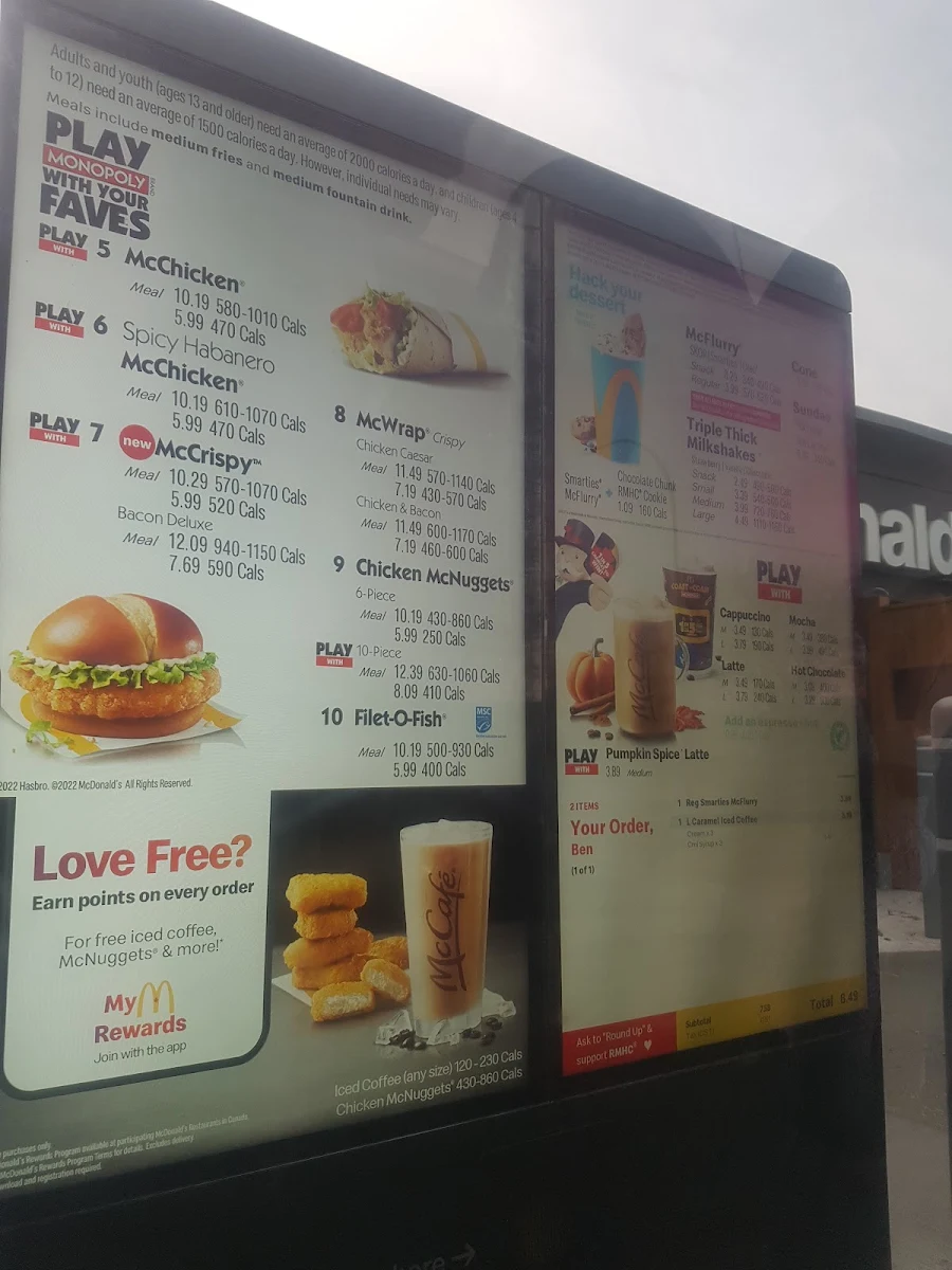 Menu, McDonald's
