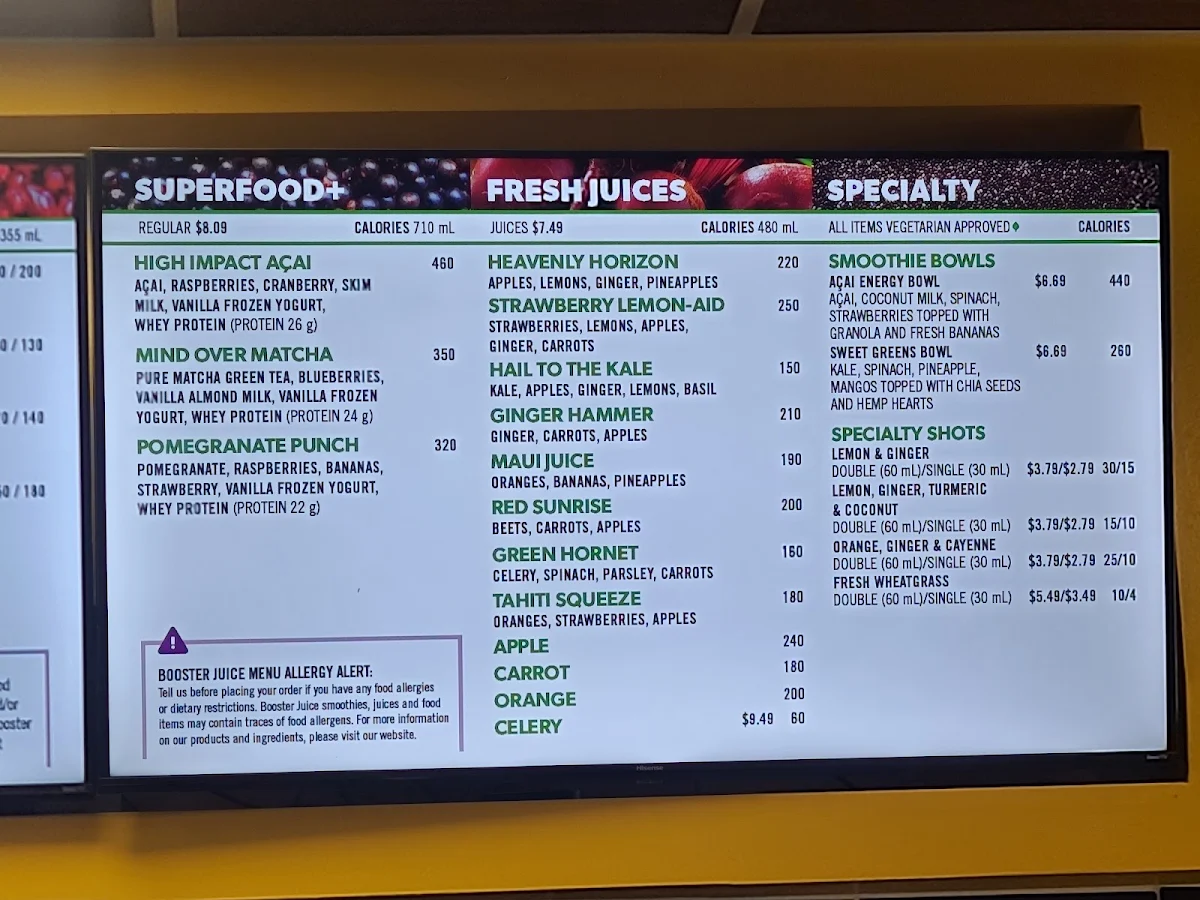 Menu, Booster Juice