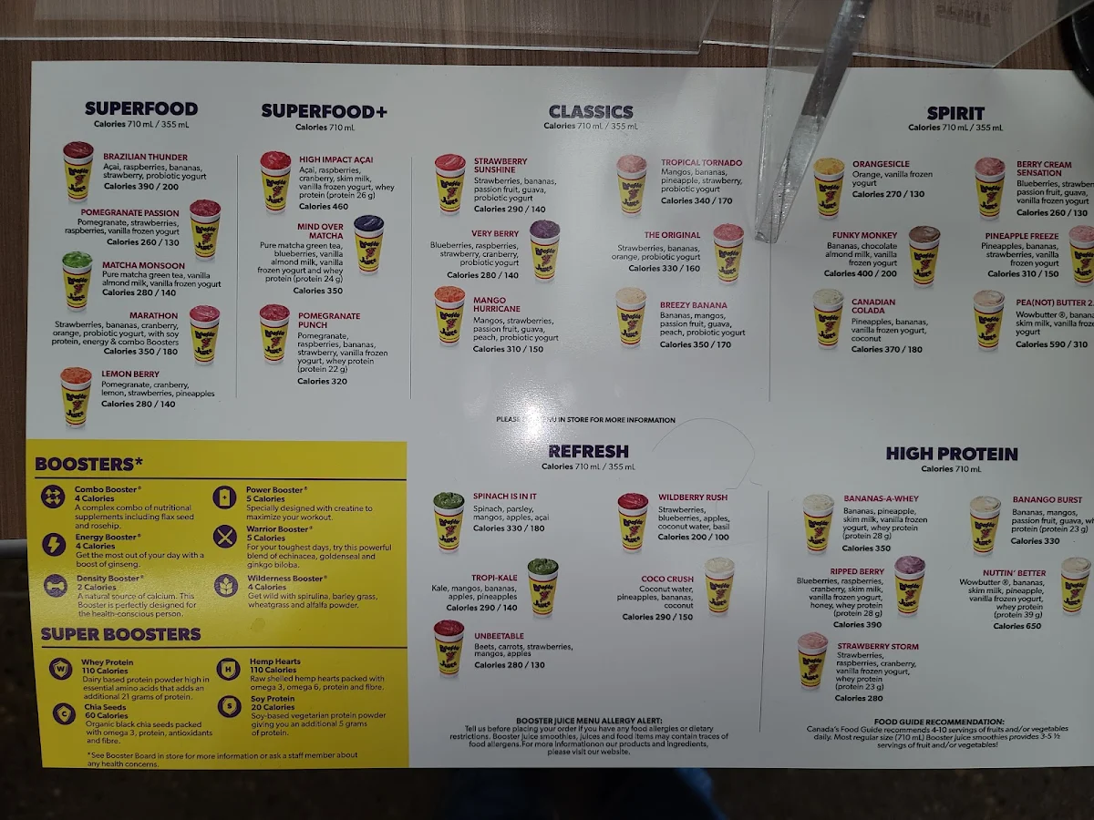 Menu, Booster Juice