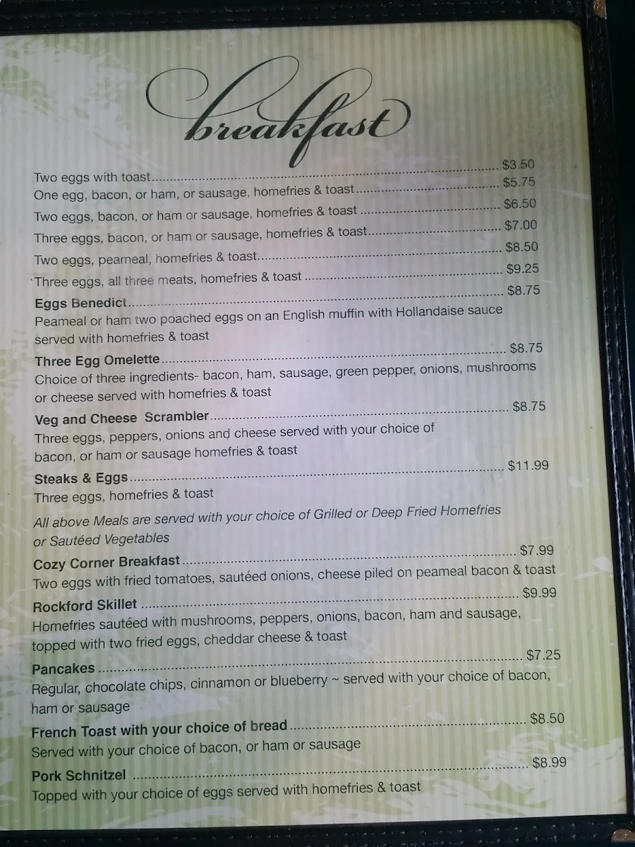 Menu, Rockford Restaurant