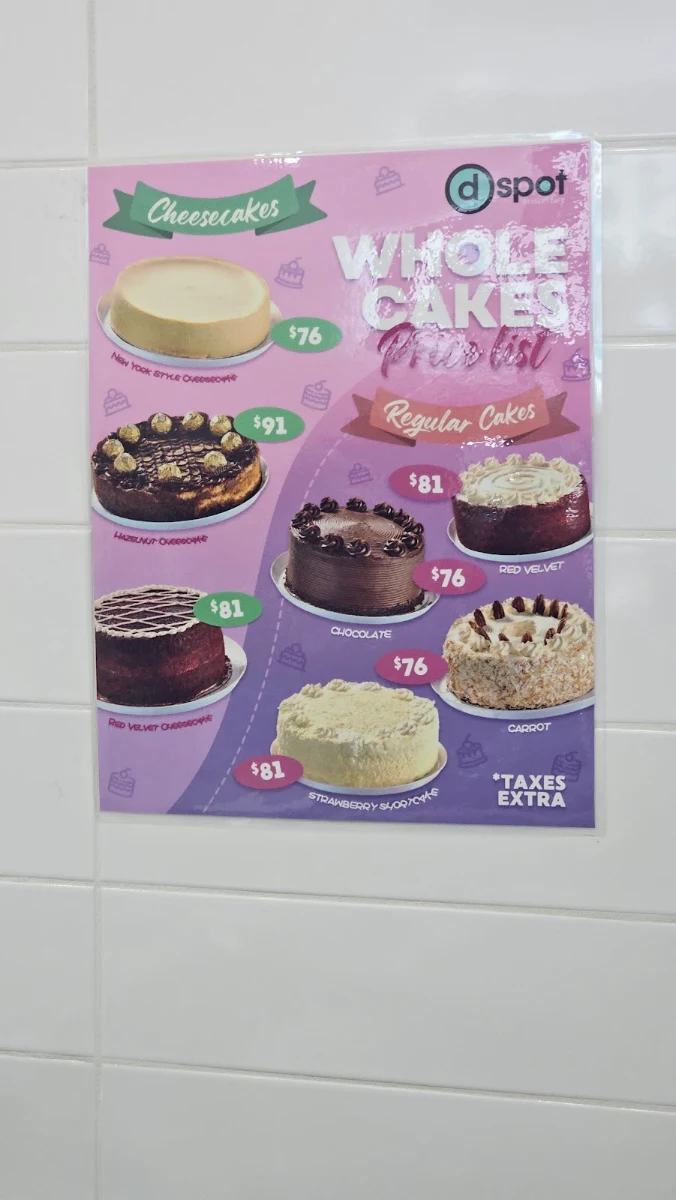Menu, D Spot Desserts Brantford
