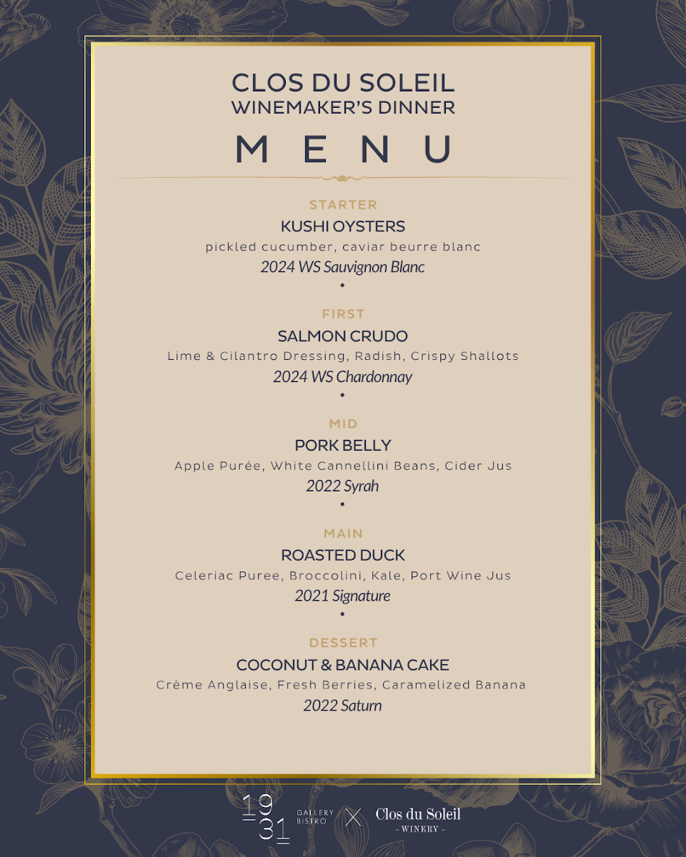 Menu, 1931 Gallery Bistro