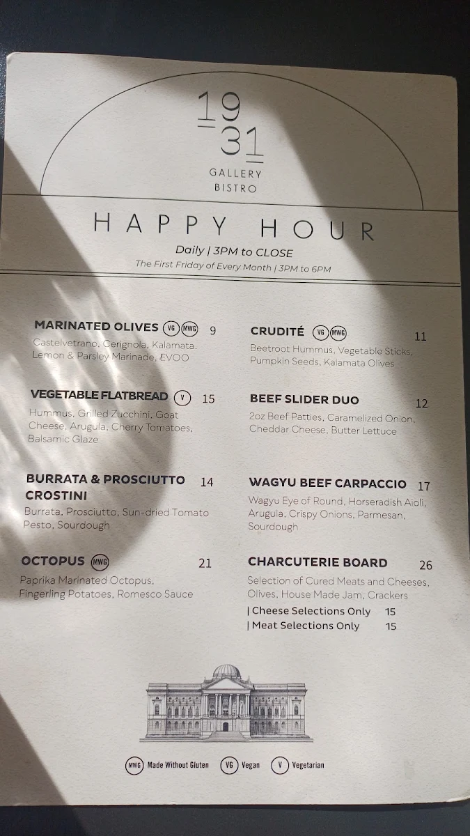 Menu, 1931 Gallery Bistro