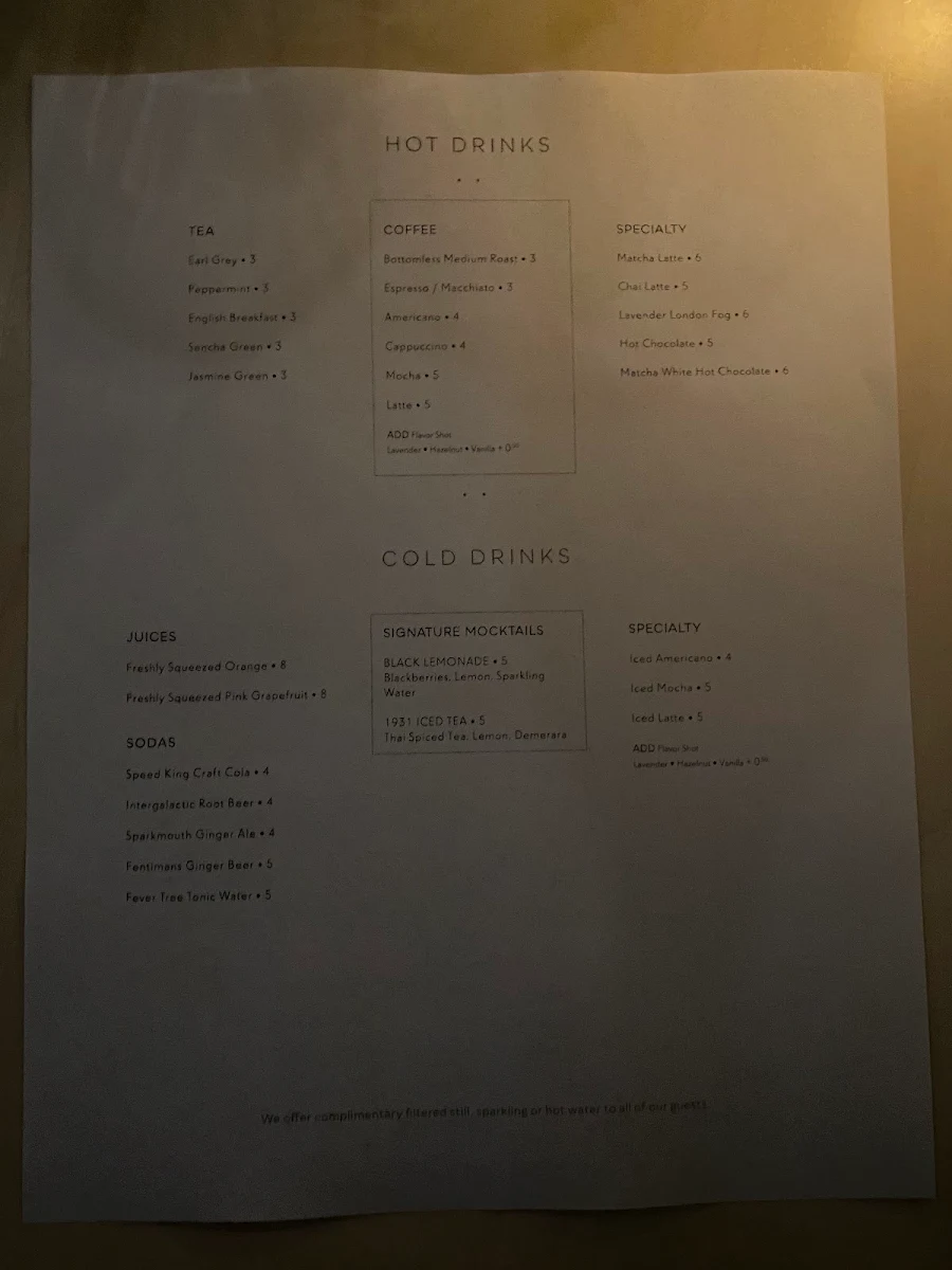 Menu, 1931 Gallery Bistro