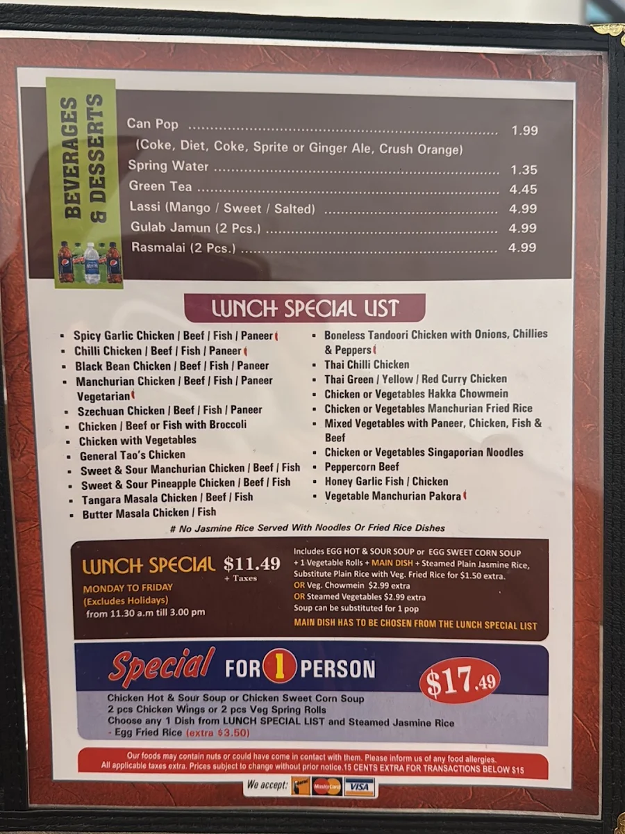 Menu, Royal Garden Oakville