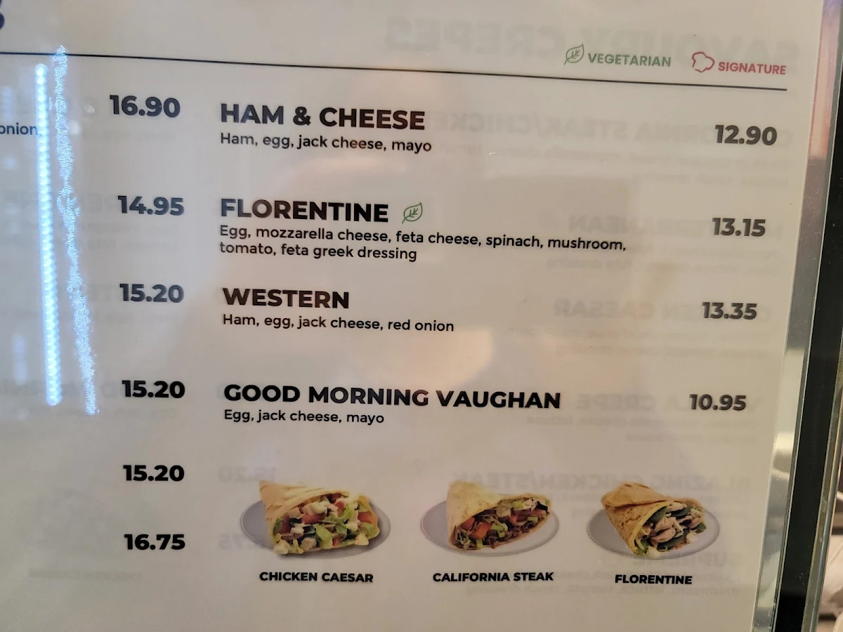 Menu, Crepe Delicious