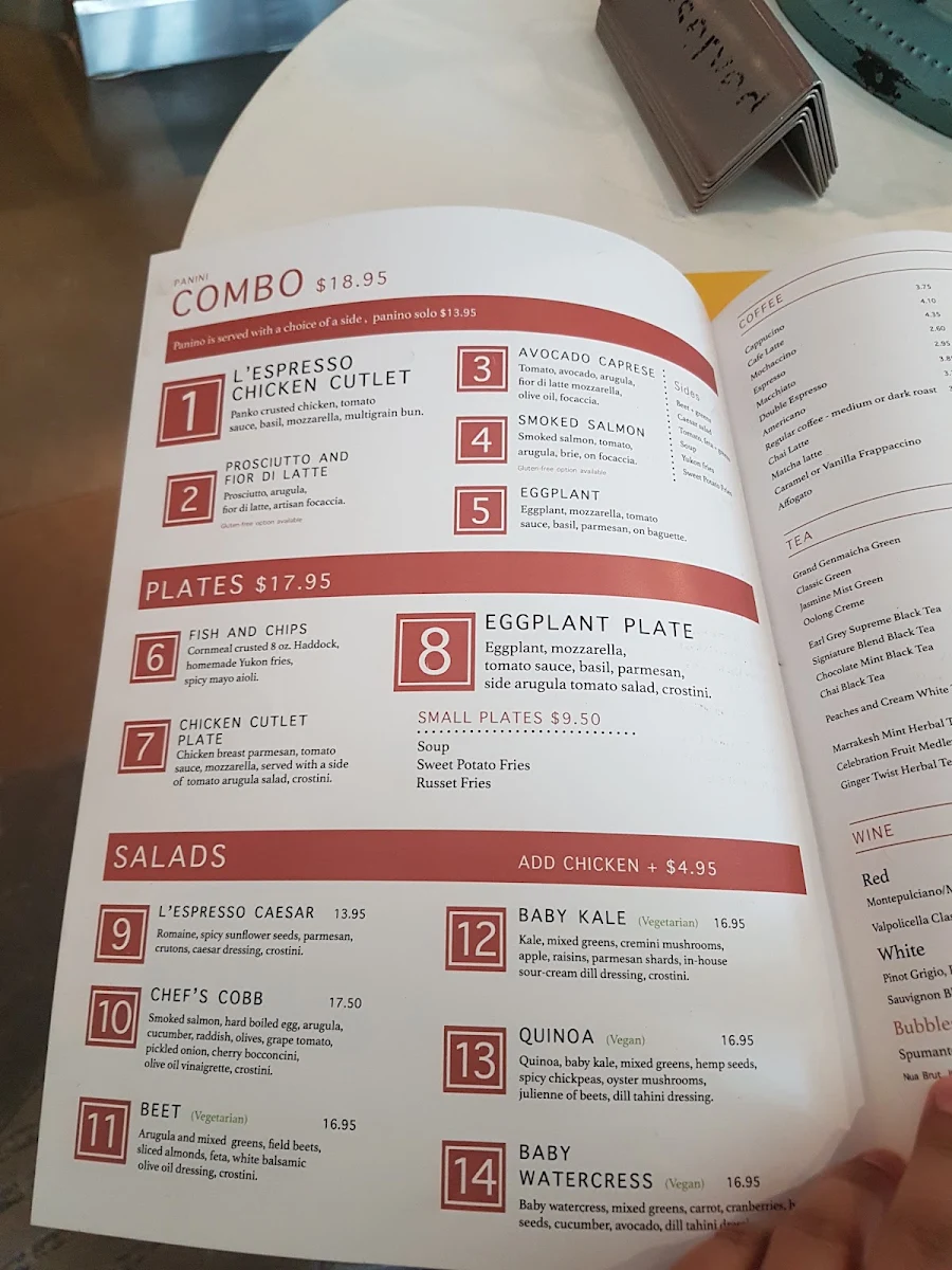 Menu, L'Espresso Bar Mercurio