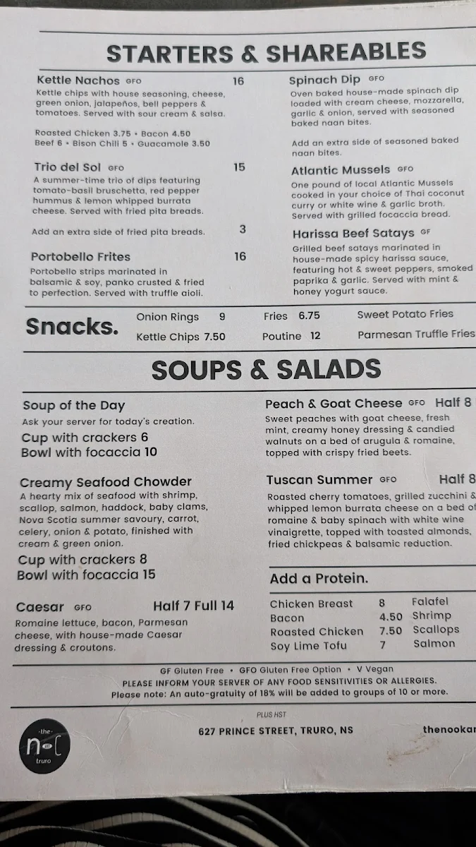 Menu, The Nook and Cranny