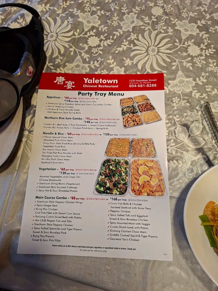 Menu, Yaletown Chinese Restaurant